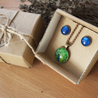 Paví krása - Set náušnic v dárkové krabičce